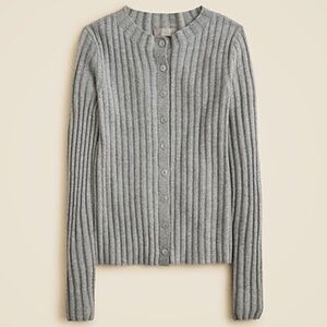 New with TagJ. CREW 2025 Wide Rib Cashmere Cardigan Sweater Heather Gray - Large